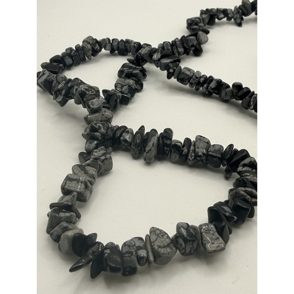 Snowflake Obsidian Stone Chip Necklace Endless 32"